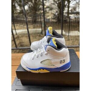 Nike Air Jordan 5 Retro (TD) ‘Laney’ 7C White Blue Yellow 440890-189 Toddler